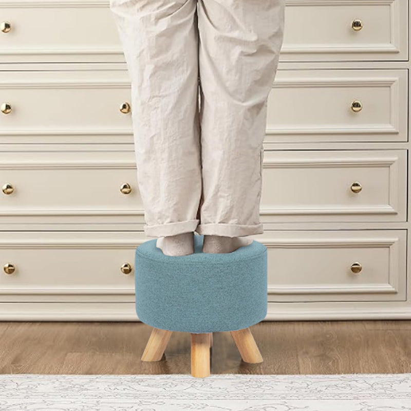 Asense Small Round Ottoman Foot Rest Stool Fabric Padded Seat Footstool Ottoman with Anti-Slip Wooden Legs (Light Blue,Fabric) - Image 4